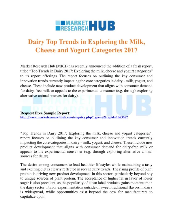 Dairy Top Trends in Exploring the Milk, Cheese and Yogurt Categories 2017