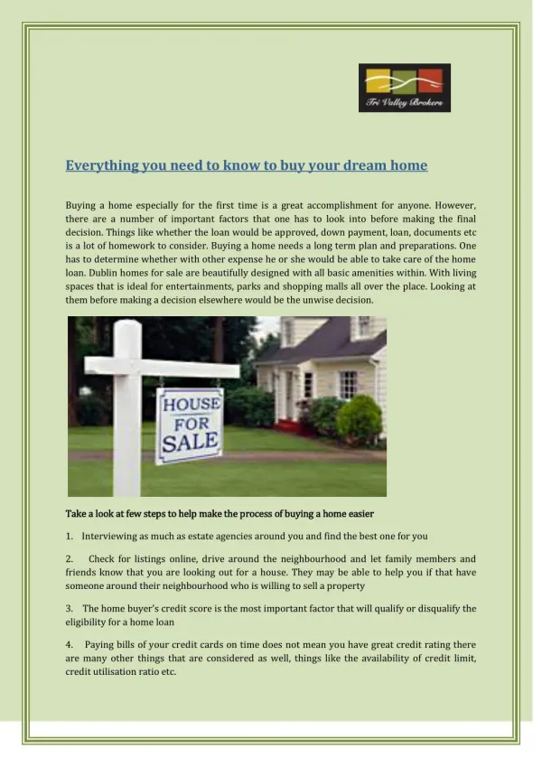 Buying A Beautifull Homes For Sale In Dublin - Tri Valley Brokers