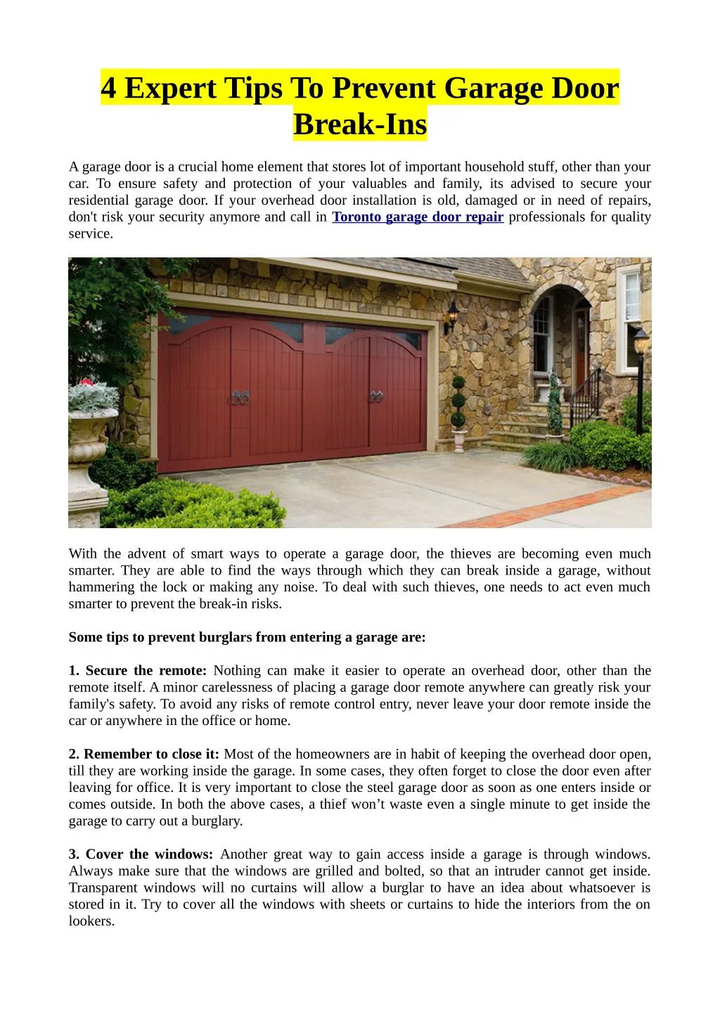4 expert tips to prevent garage door break ins