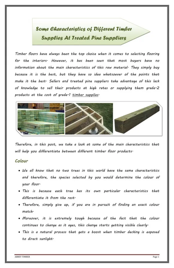 Some Characteristics of Different Timber Supplies At Treated Pine Suppliers