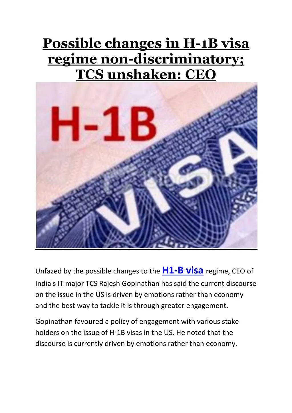possible changes in h 1b visa regime