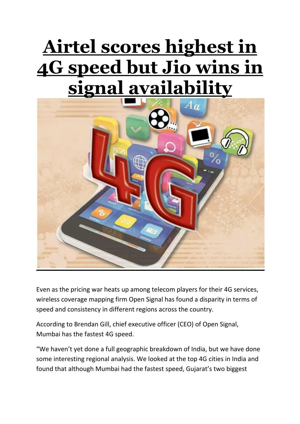 airtel scores highest in 4g speed but jio wins