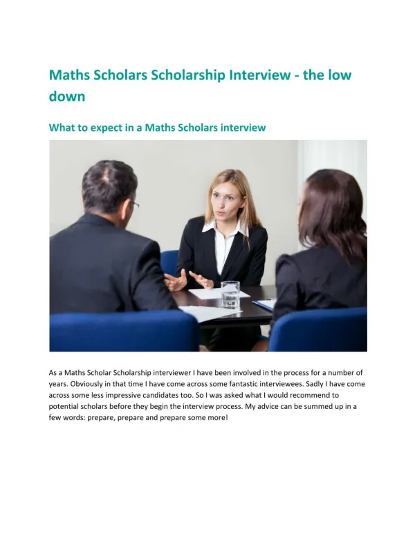 Maths Scholars Scholarship Interview - the low down
