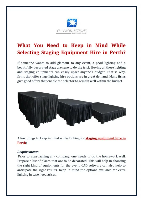 What You Need to Keep in Mind While Selecting Staging Equipment Hire in Perth?