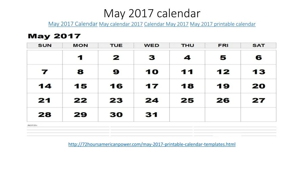 may 2017 calendar