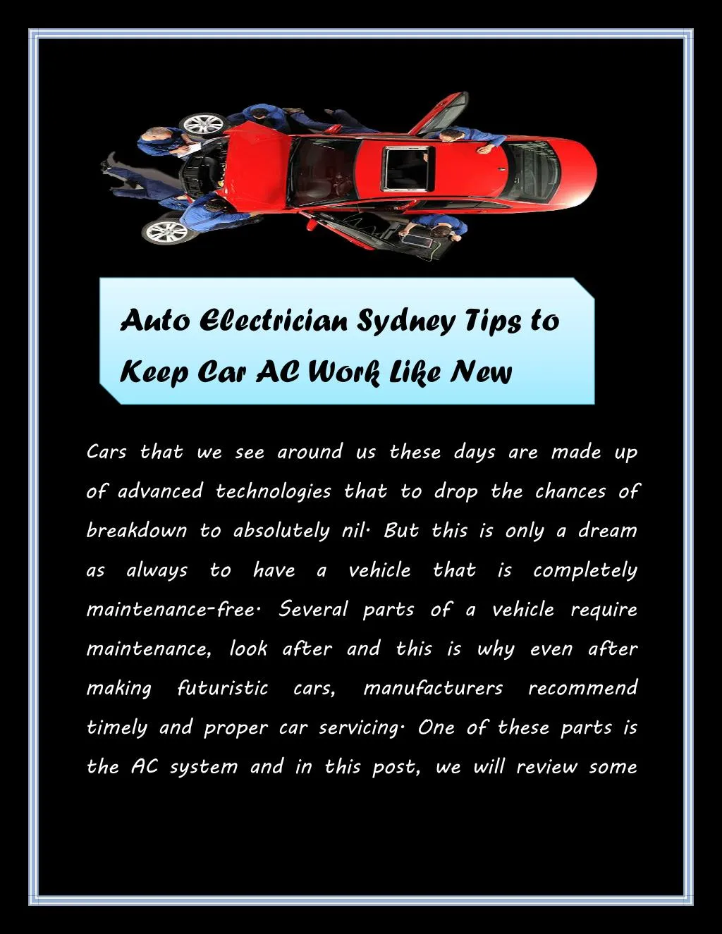 auto electrician sydney tips to keep car ac work