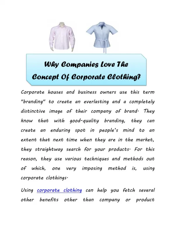 Why Companies Love The Concept Of Corporate Clothing?