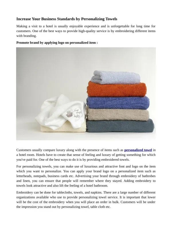Increase Your Business Standards by Personalizing Towels