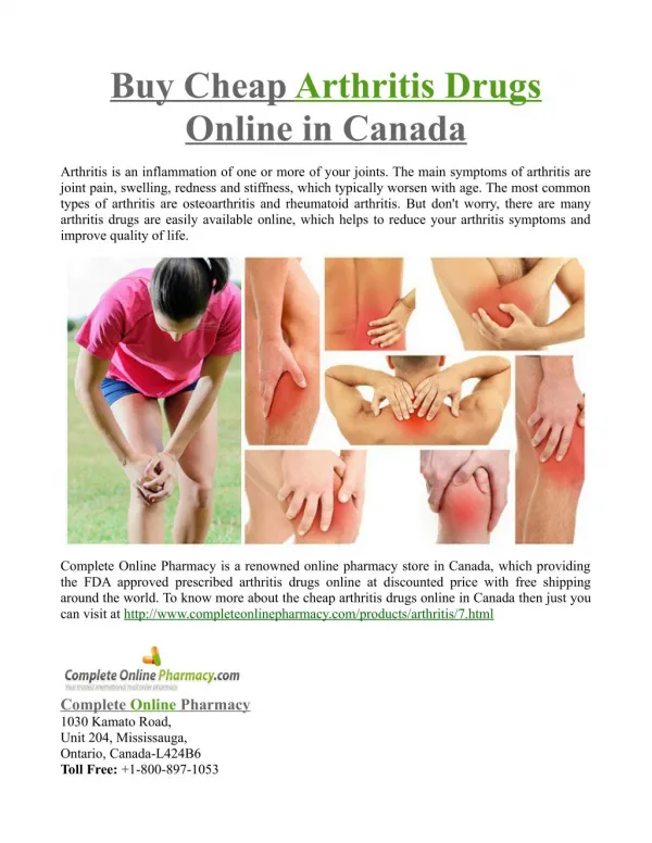 Buy Cheap Arthritis Drugs Online in Canada