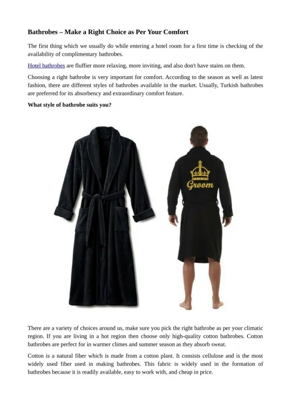 Bathrobes - Make a Right Choice As Per Your Comfort