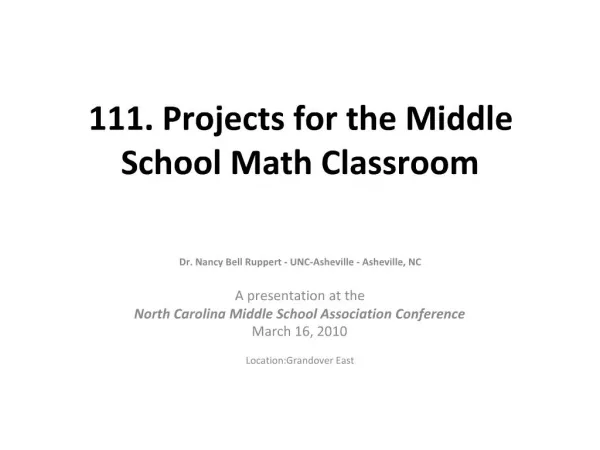 111. Projects for the Middle School Math Classroom