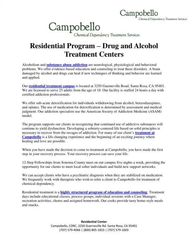 Residential Program - Drug and Alcohol Recovery