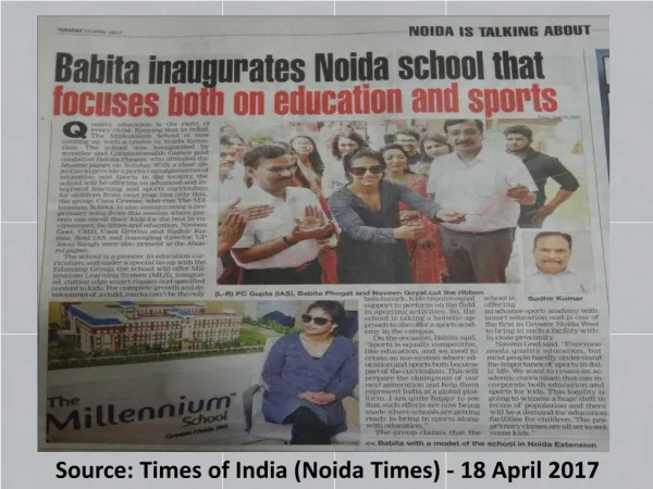 Gold Medalist Babita Inaugurates The Millennium School in Noida Extension