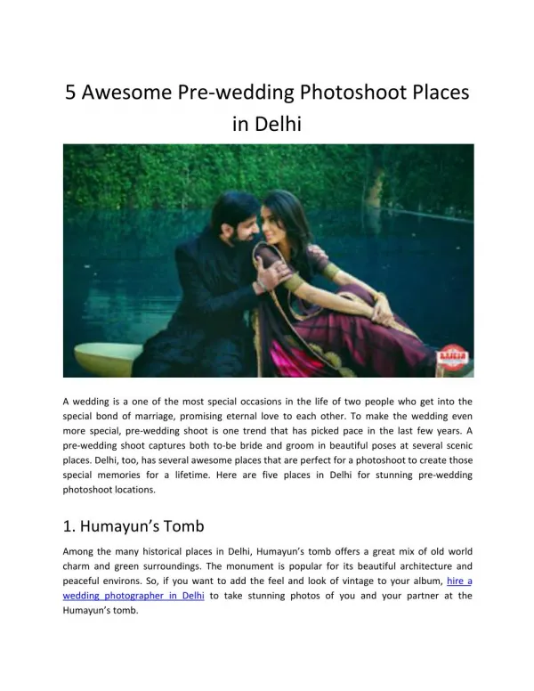 5 Awesome Pre-wedding Photoshoot Places in Delhi