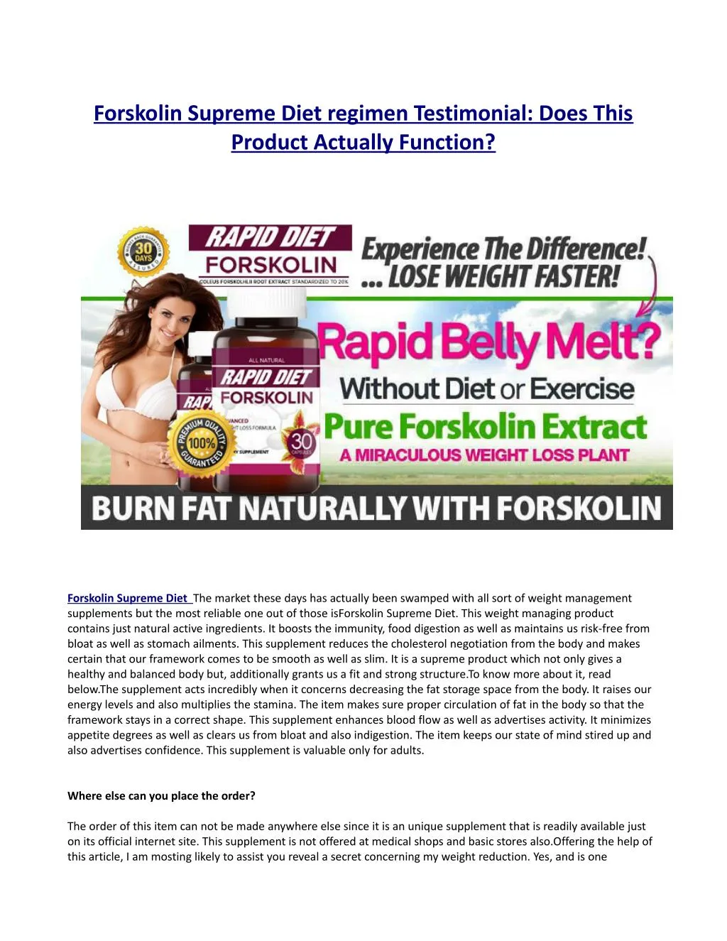 forskolin supreme diet regimen testimonial does