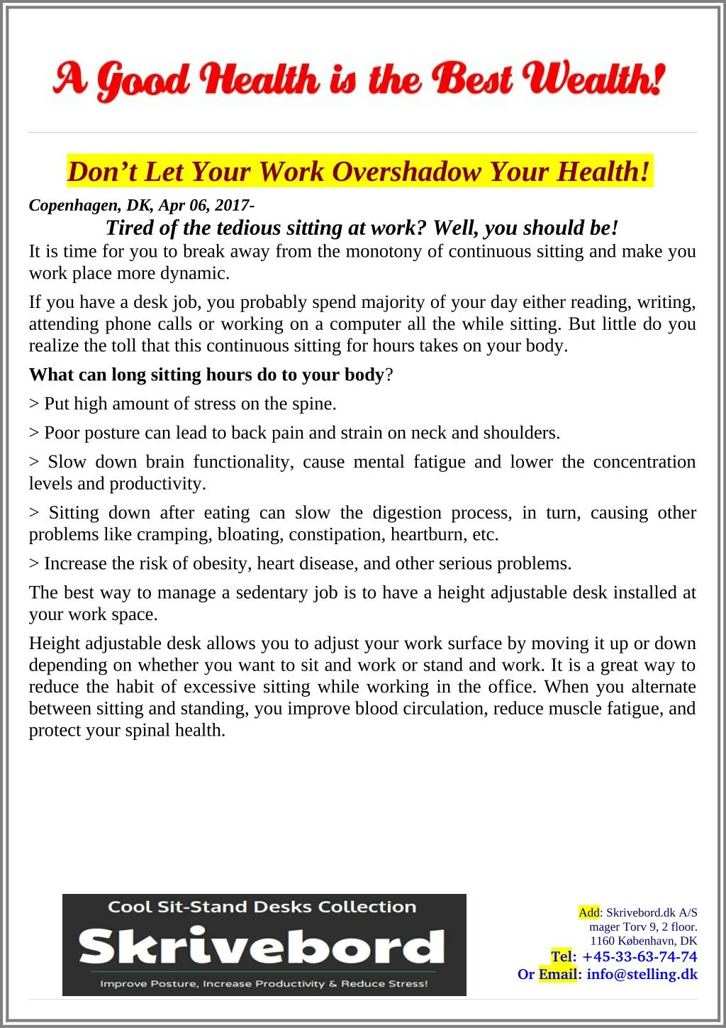 don t let your work overshadow your health