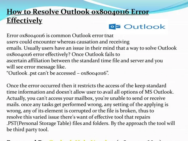 How to Resolve Outlook 0x80040116 Error Effectively