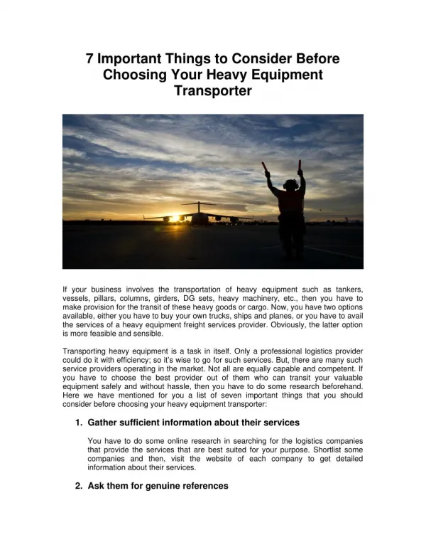 7 Important Things to Consider Before Choosing Your Heavy Equipment Transporter