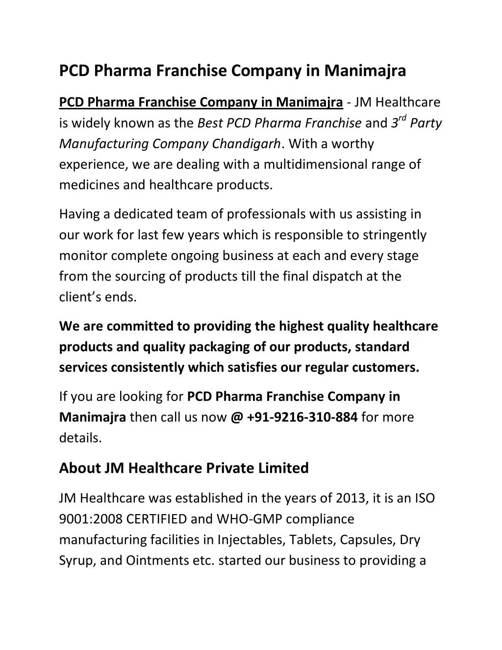 pcd pharma franchise company in manimajra