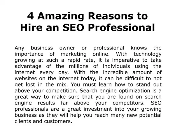 4 Amazing Reasons to Hire an SEO Professional