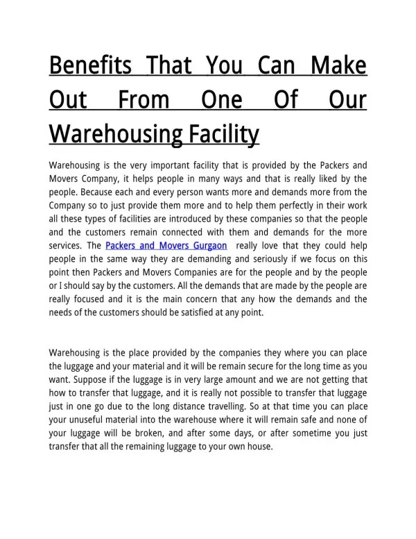 Benefits That You Can Make Out From One Of Our Warehousing Facility