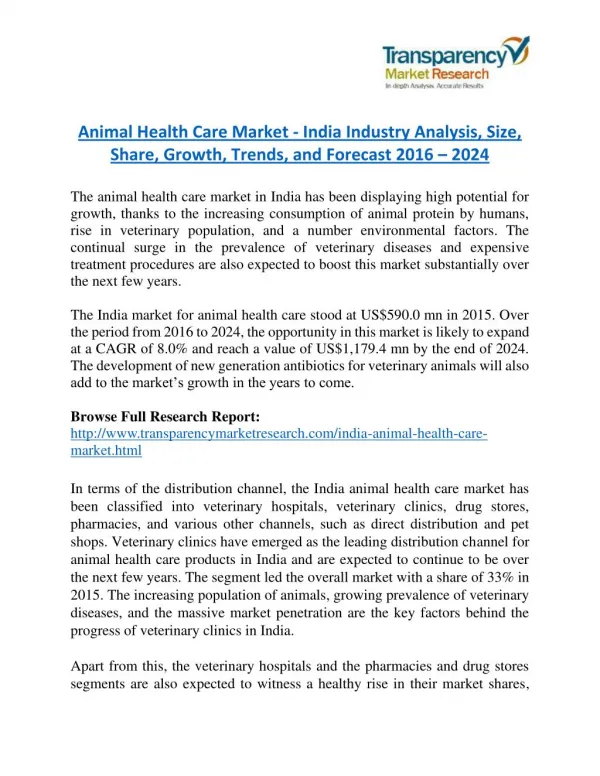 Animal Health Care Market Research Report Forecast to 2024