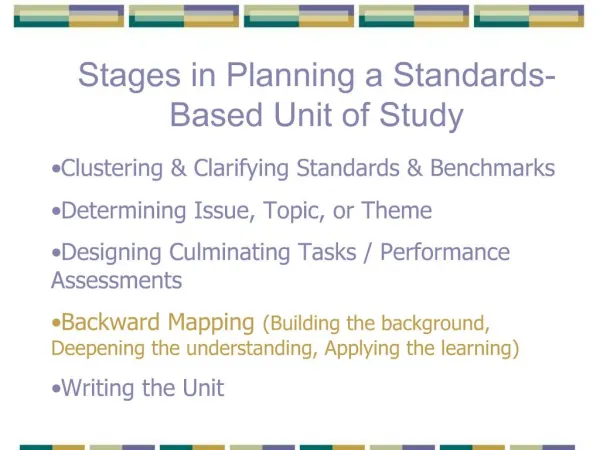 Stages in Planning a Standards-Based Unit of Study