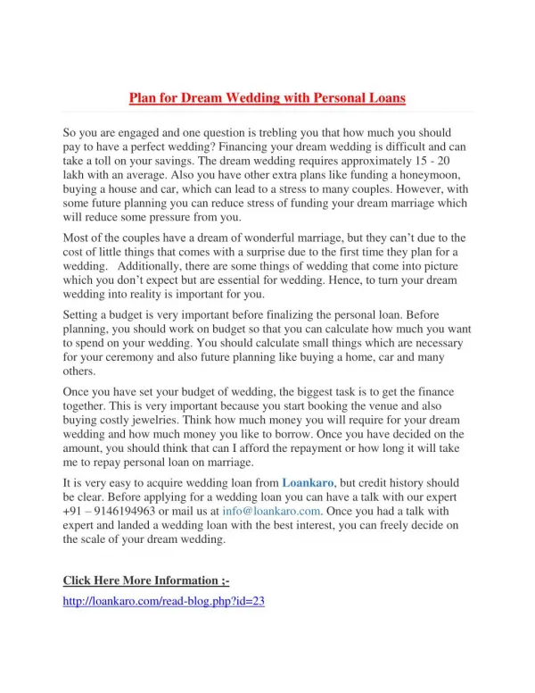 Plan for Dream Wedding with Personal Loans