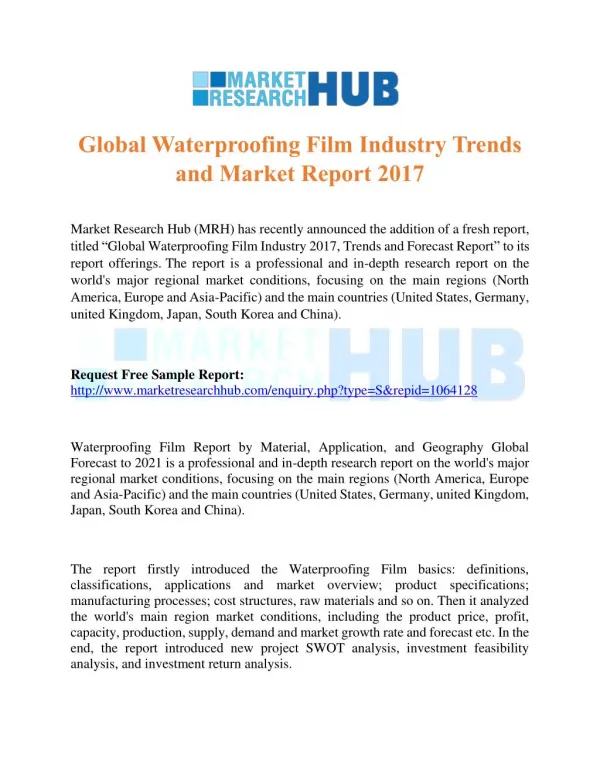 Global Waterproofing Film Industry Trends and Market Report 2017