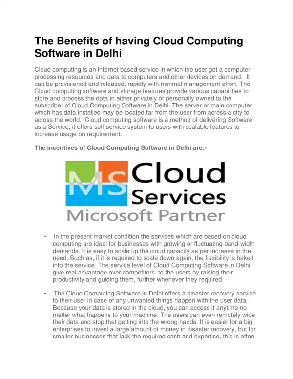 The Benefits of having Cloud Computing Software in Delhi