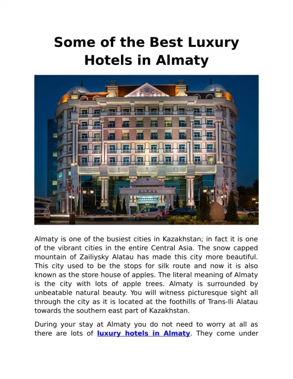 Some of the Best Luxury Hotels in Almaty