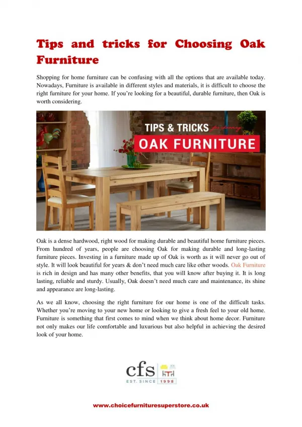 Tips and tricks for Choosing Oak Furniture