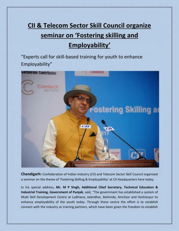 CII & Telecom Sector Skill Council organize seminar on ‘Fostering skilling and employability’