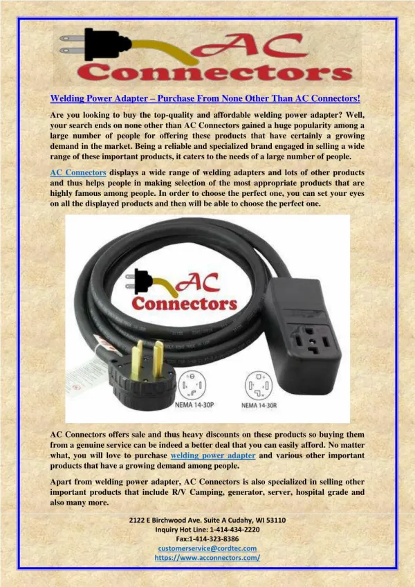 Welding Power Adapter – Purchase From None Other Than AC Connectors!