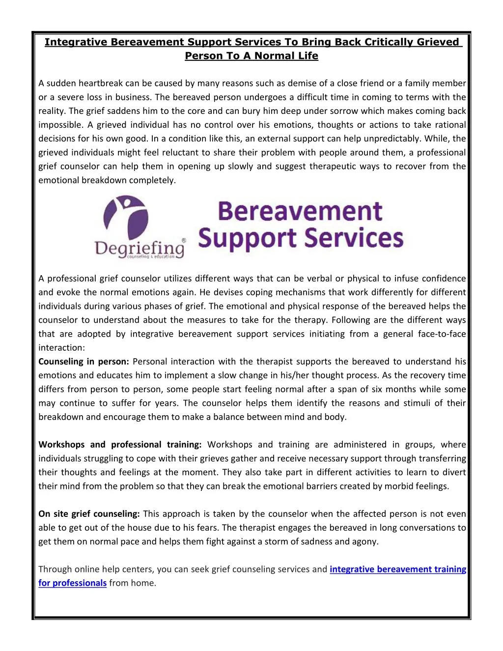 integrative bereavement support services to bring