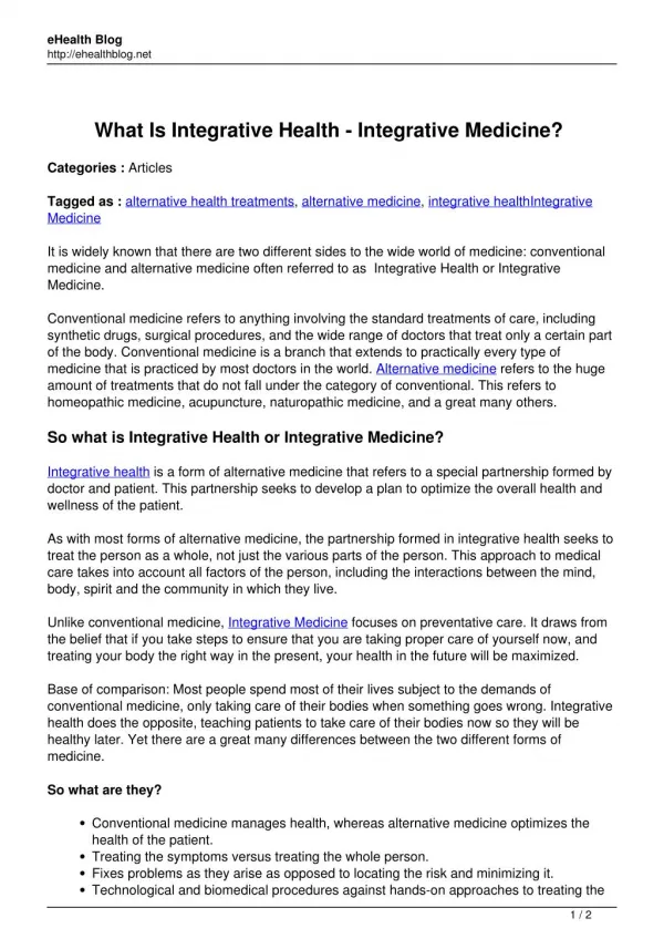 What Is Integrative Health – Integrative Medicine?