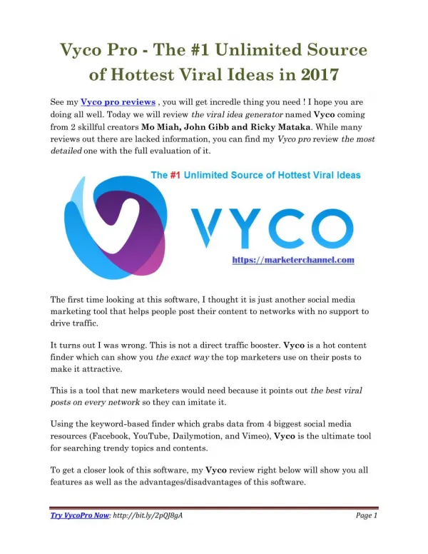 Vyco Pro - The #1 Hottest Viral social tool in 2017