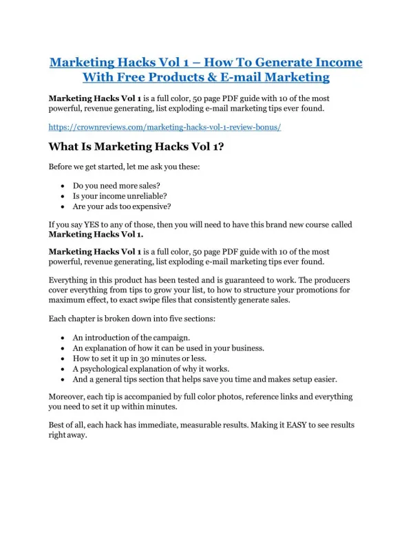 Marketing Hacks Vol 1 Review – (Truth) of Marketing Hacks Vol 1 and Bonus