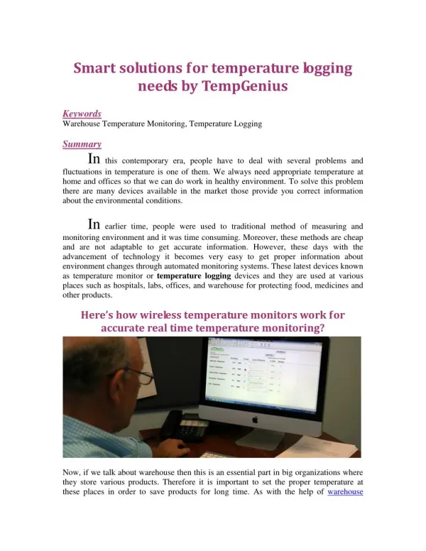 Smart solutions for temperature logging needs by TempGenius
