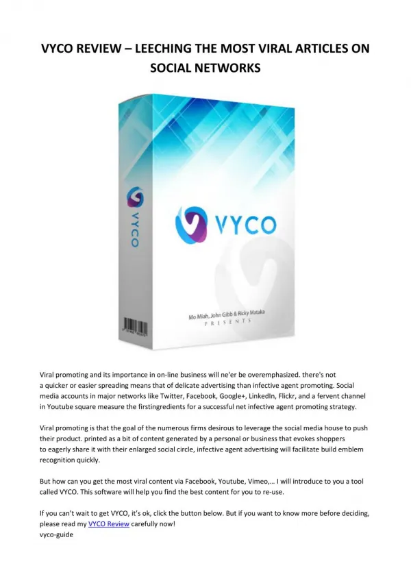 VYCO REVIEW – LEECHING THE MOST VIRAL ARTICLES ON SOCIAL NETWORKS