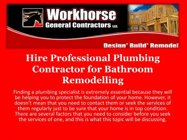 Hire Professional Plumbing contractor for Bathroom Remodeling