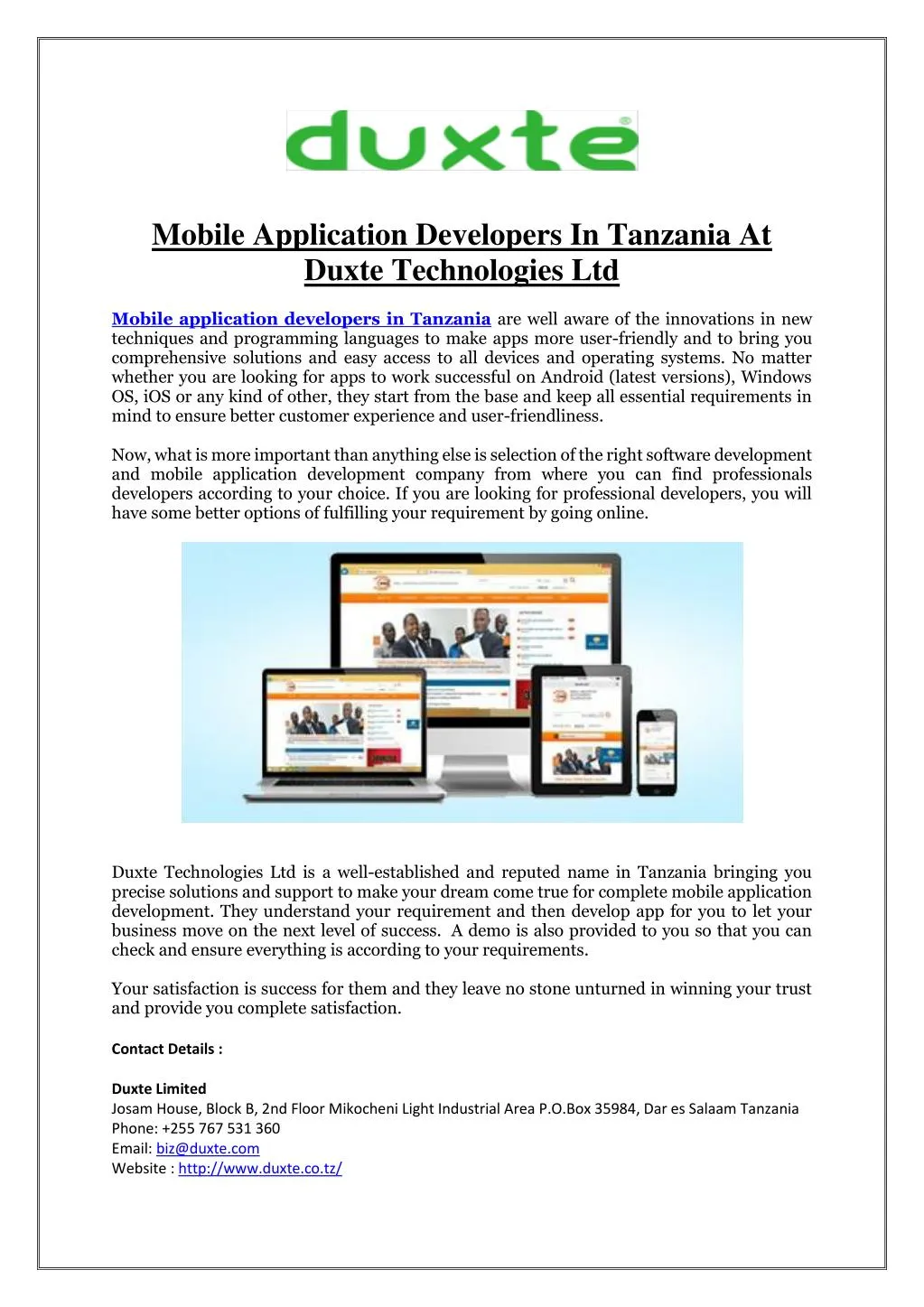mobile application developers in tanzania