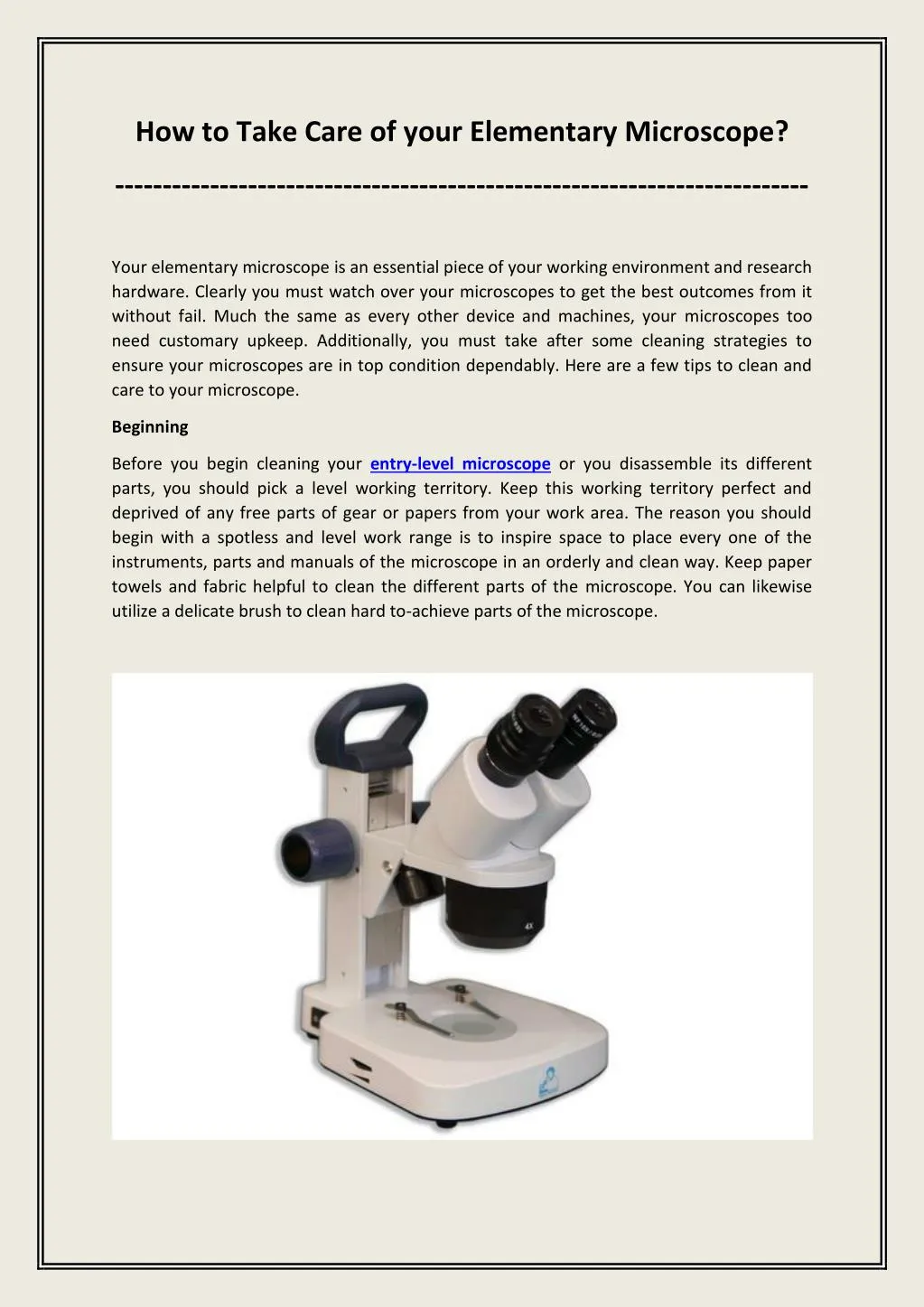 how to take care of your elementary microscope