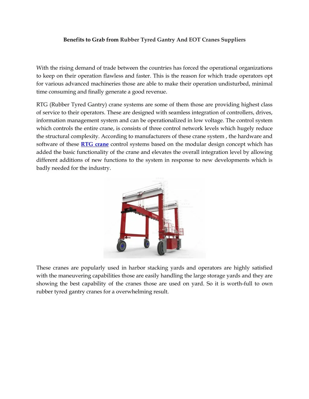 benefits to grab from rubber tyred gantry