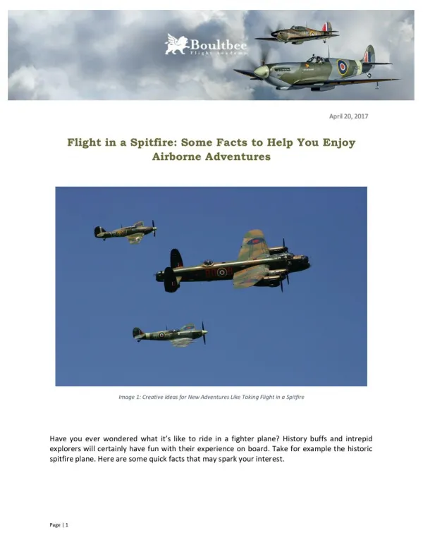 Flight in a Spitfire: Some Facts to Help You Enjoy Airborne Adventures