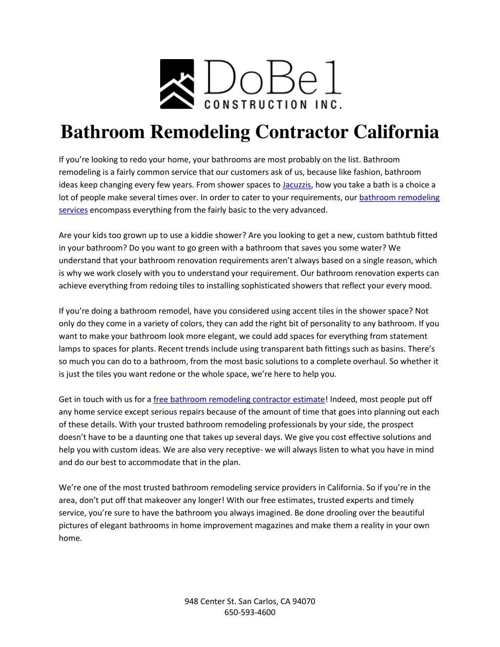 bathroom remodeling contractor california
