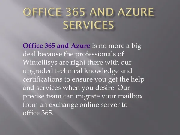 Office 365 and Azure Services - Wintellisys