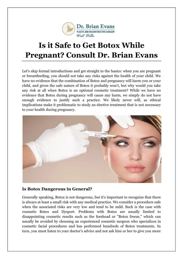 Is it Safe to Get Botox While Pregnant? Consult Dr. Brian Evans