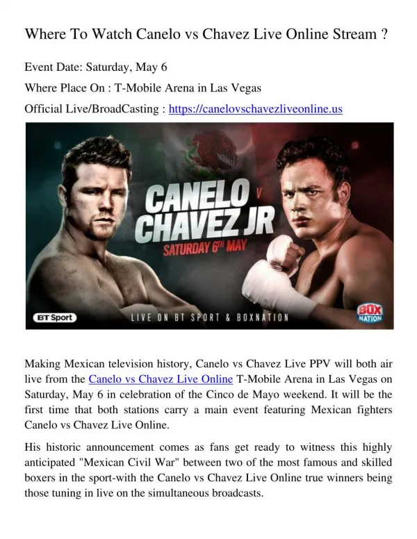 Canelo Vs Chavez Online Live Streaming