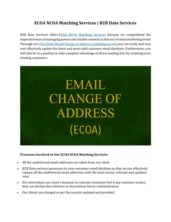 ECOA NCOA Matching Services | B2B Data Services
